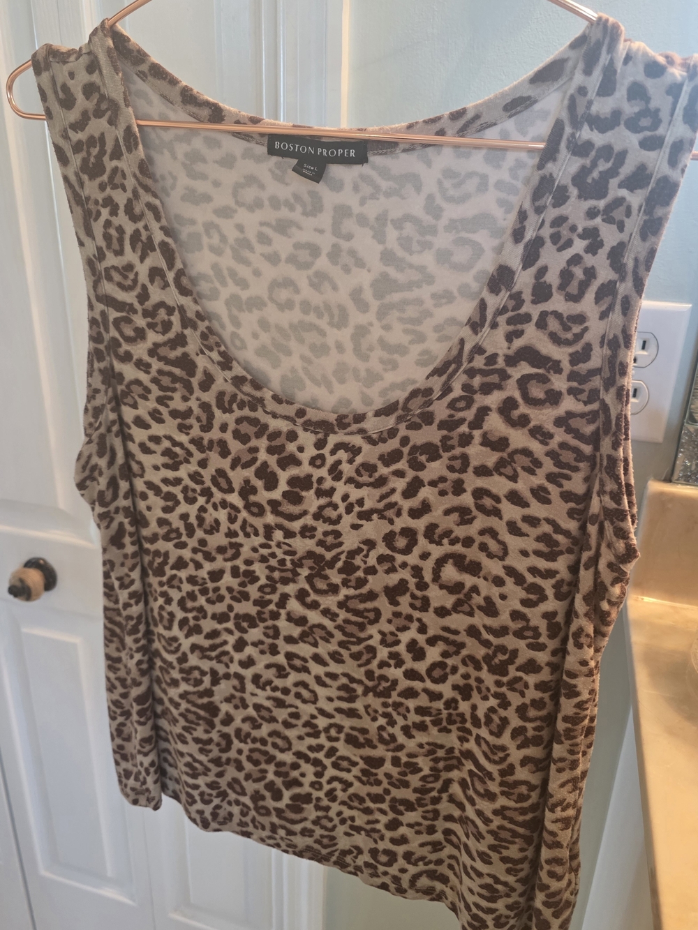 Boston Proper Leopard Print Scoop Neck Tank in Brown and Cream
